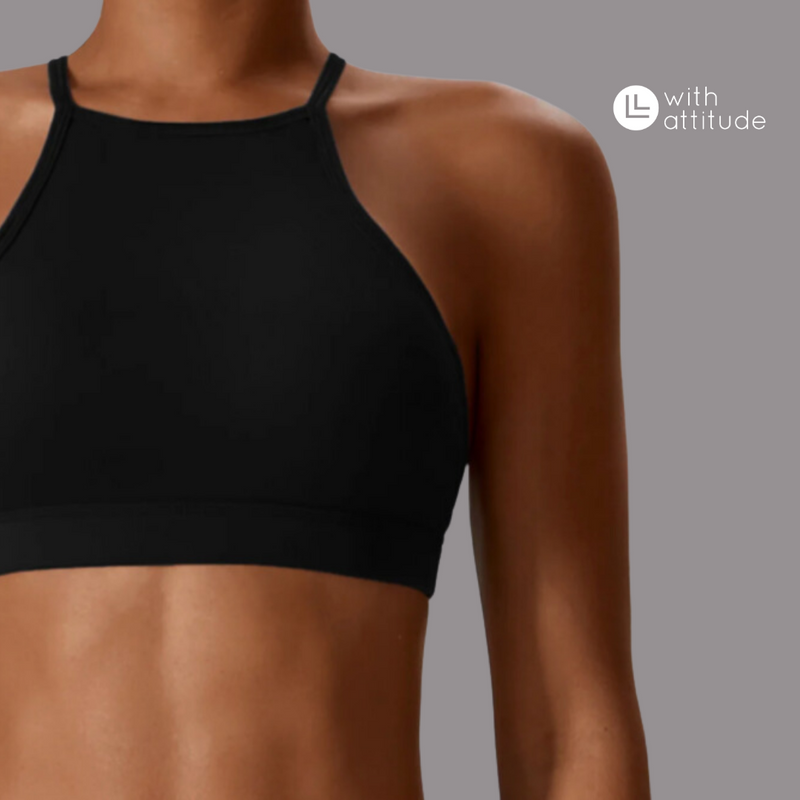 High Neck Yoga Bra - Black