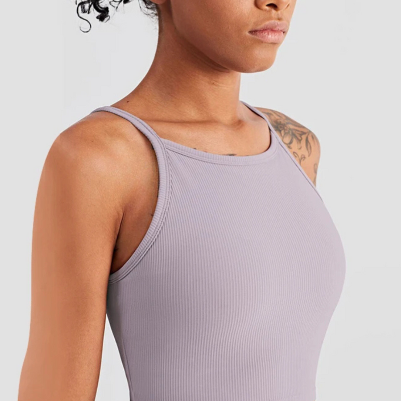 Ribbed Cropped Tank with Bra - Muted Lilac