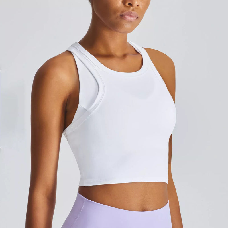 Cropped Ribbed Muscle Tee - White