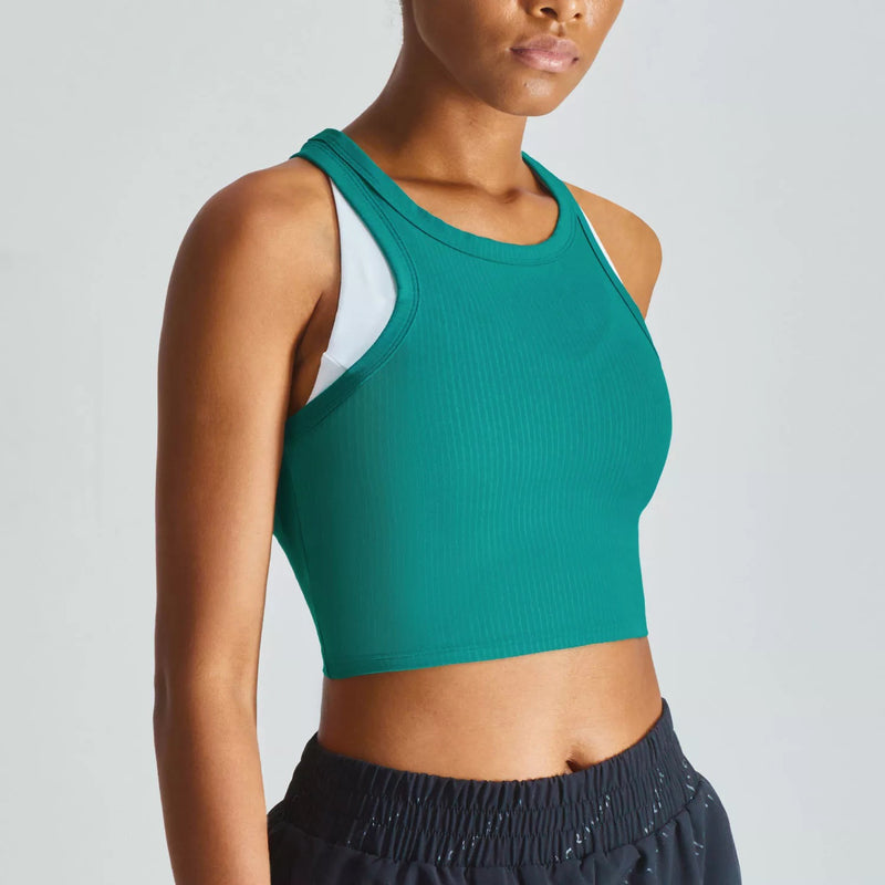 Cropped Ribbed Muscle Tee - Green