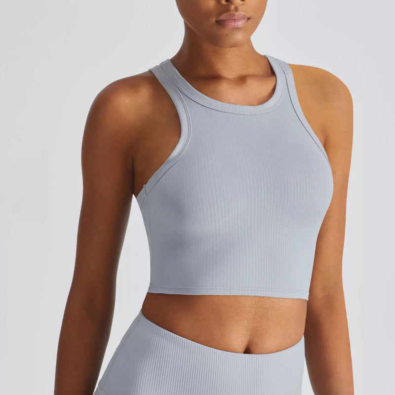 Cropped Ribbed Muscle Tee - Grey