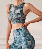 High Neck Tie Dye Sports Bra - Green